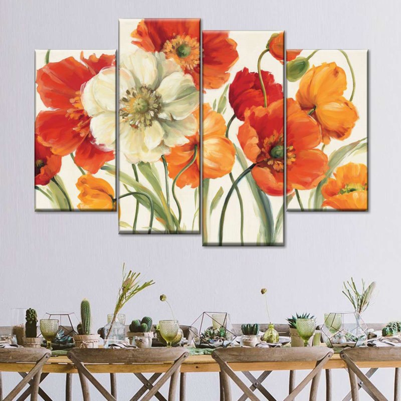 Poppies Melody sur toile, ensemble de 4 pièces, H 54 po x l 84 po x P 1,25 po