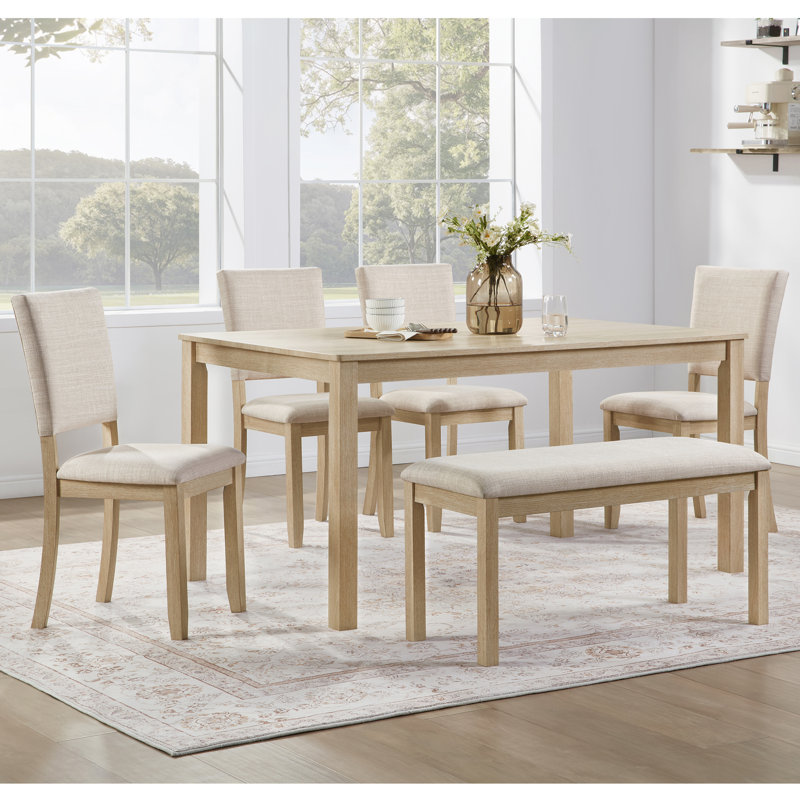 6-Piece Dining Table Set With Bench And 4 Upholstered Chairs For For Living Room, Kitchen, Dining Room