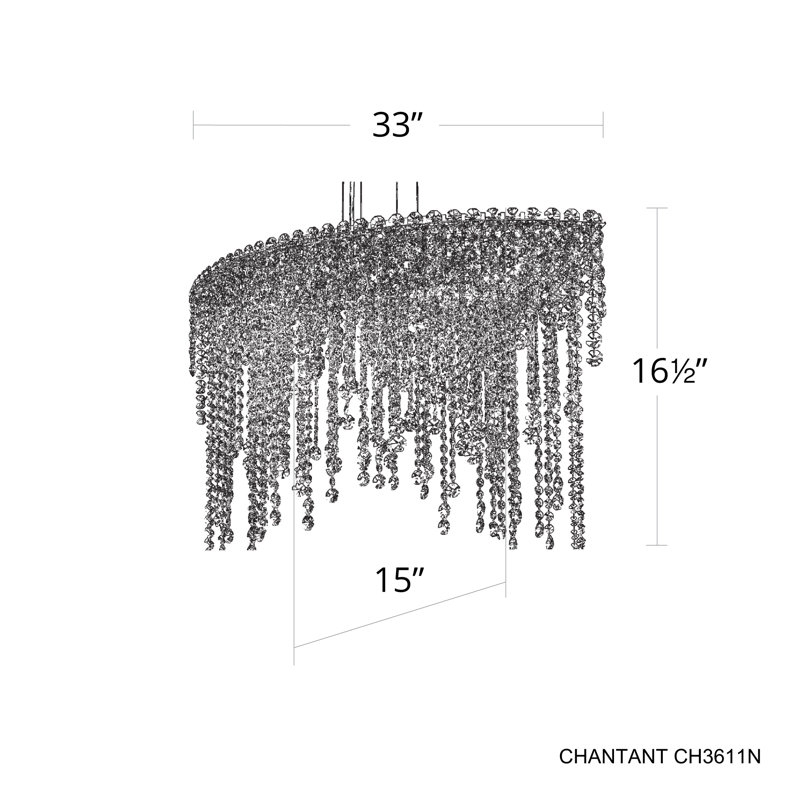 Chantant 6 Light 33in x 24in Linear Pendant in Polished Stainless Steel with Clear Radiance Crystals