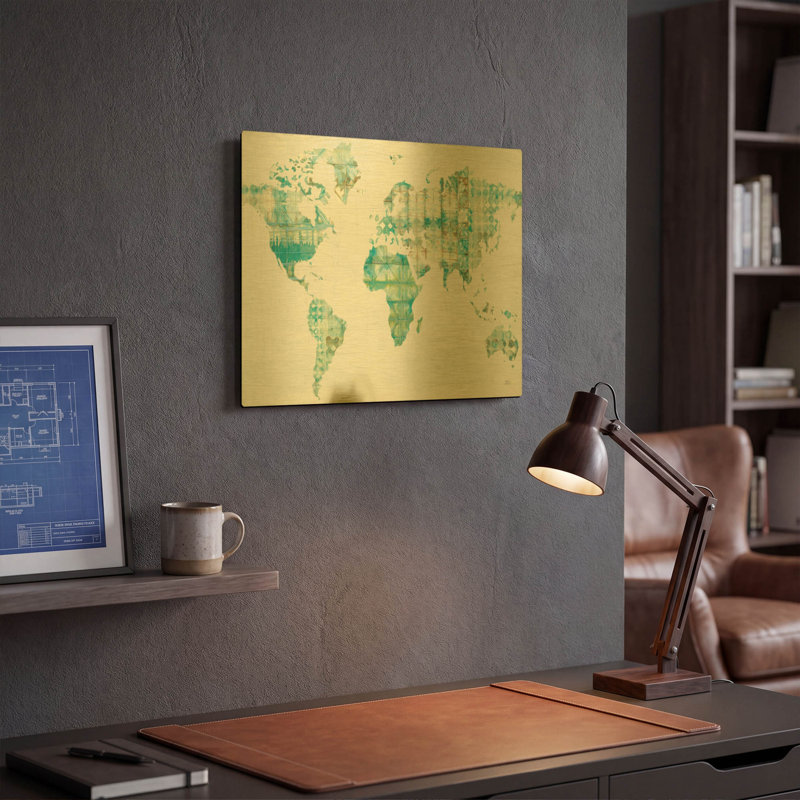 «Kanari Map» par Melissa Averinos, art mural en métal doré, 16 po x 12 po, 16"x12"