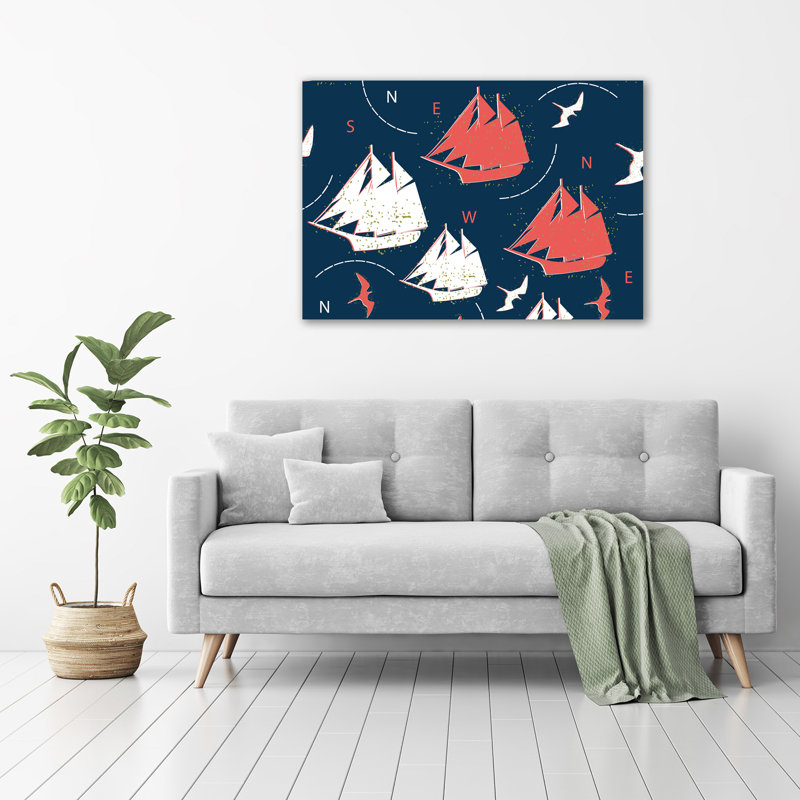 Ships, Sea Birds - Wrapped Canvas Print