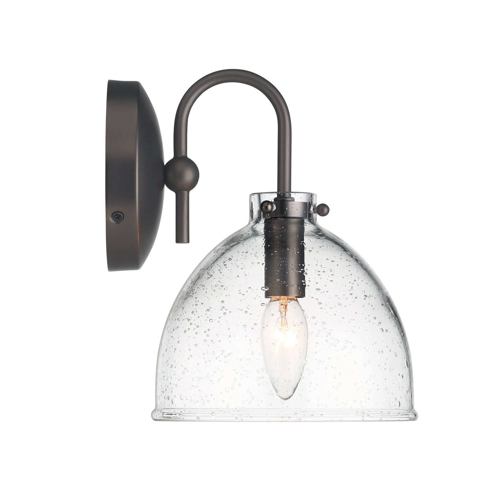 Dominick Single Light Glass Dimmable Armed Sconce, Dark Graphite Bronze