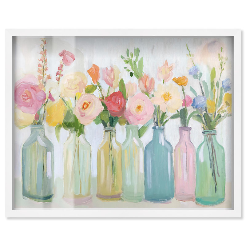 «Bottled Blooms Shadowbox Print Farmhouse» par Art Remedy, H 37 po x l 46 po, Blanc