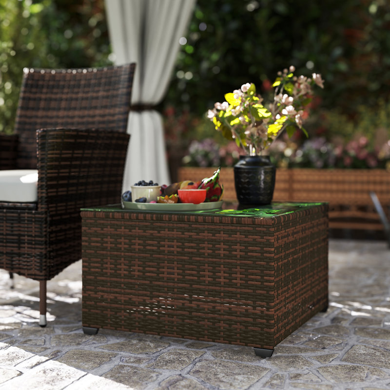 Outsunny Outdoor Coffee Table, Square PE Rattan 60 x 62 x 38cm, Brown