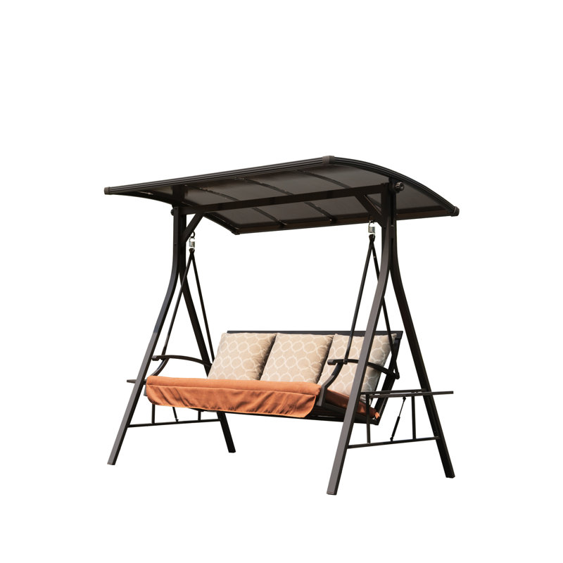 3 Person Patio Swing With Canopy: Protection, Detachable Pillowcases For Outdoor Garden, Balcony, Backyard Adjustable Canopy And Fade- Pillows -