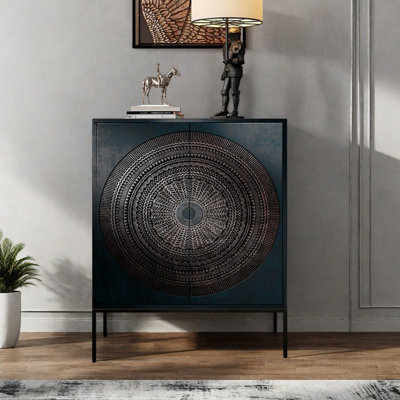 Light Luxury Retro Carved Wooden Accent Cabinet