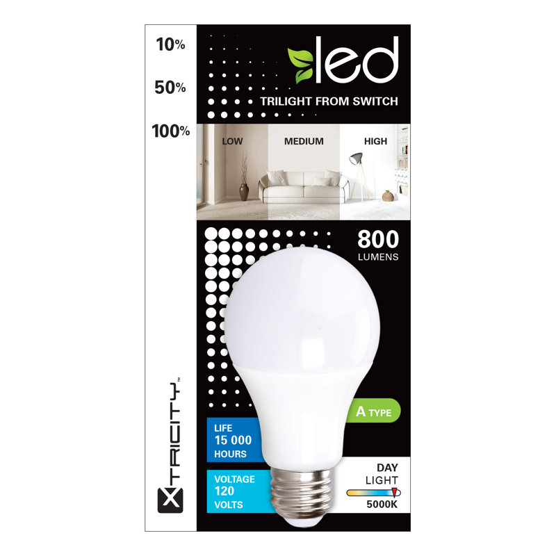 9 watts (60 watts équivalent), ampoule a19, ampoule non-atténuée, (5000k) e26/moyen (standard) base