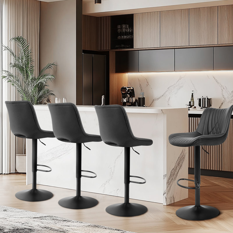 Adjustable Swivel Barstools with Backs, Black