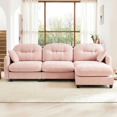 Rose avec dossier à 3 coussins, matériau chenille, agencement flexible, tissu confortable en forme de L, siège ergonomique, espace de vie