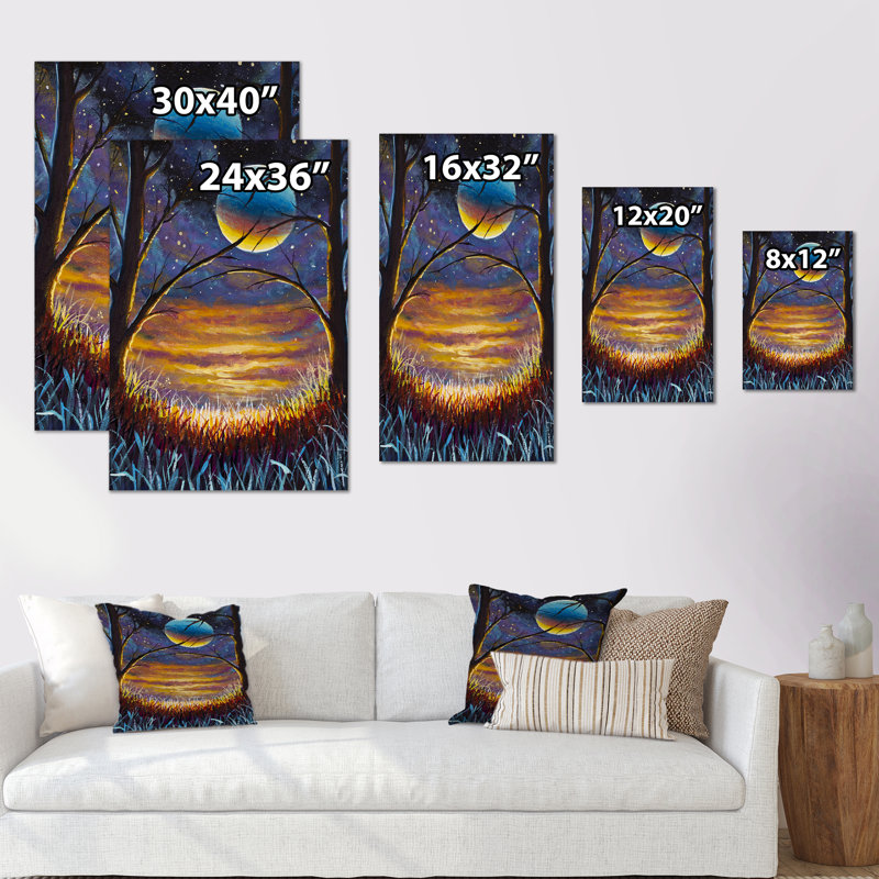 Nuit fantaisie lune - peinture, H 12 po x l 8 po x P 1 po, Toile tendue
