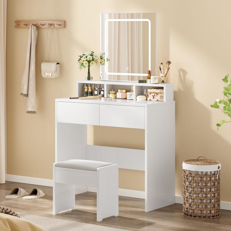 3 Colors LED Light Mirror Dressing Table, White