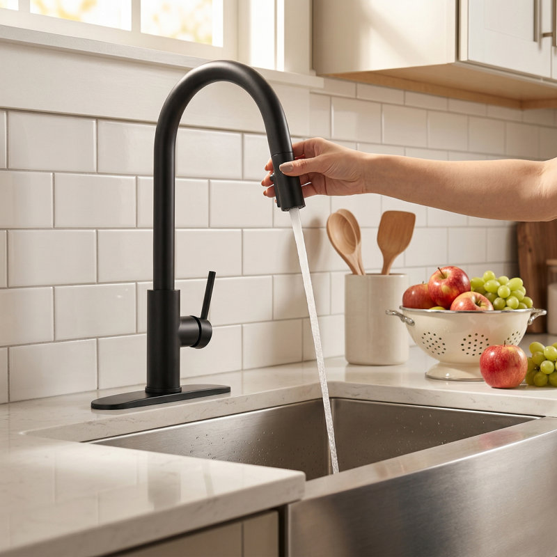 Single Handle Pull-Down Sprayer Kitchen Faucet with 360° Swivel Spout
