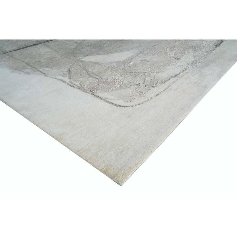 Tapis en laine / soie tissé à la main en ivoire / gris / noir, Rectangle 8 pi x 10 pi