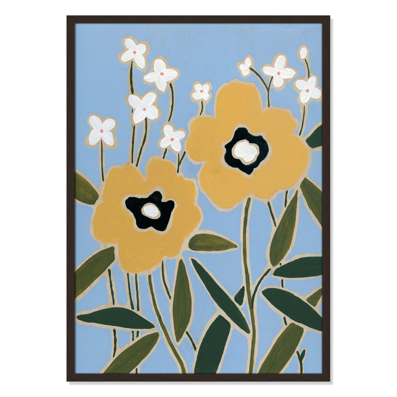 Maura "Woodblock Floral II" Print, 35.5" H x 25.5" W x 1.25" D, Walnut Framed