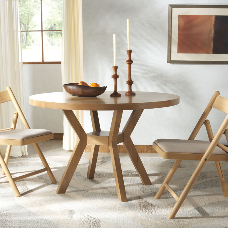 Round Solid Wood Base Dining Table, Natural