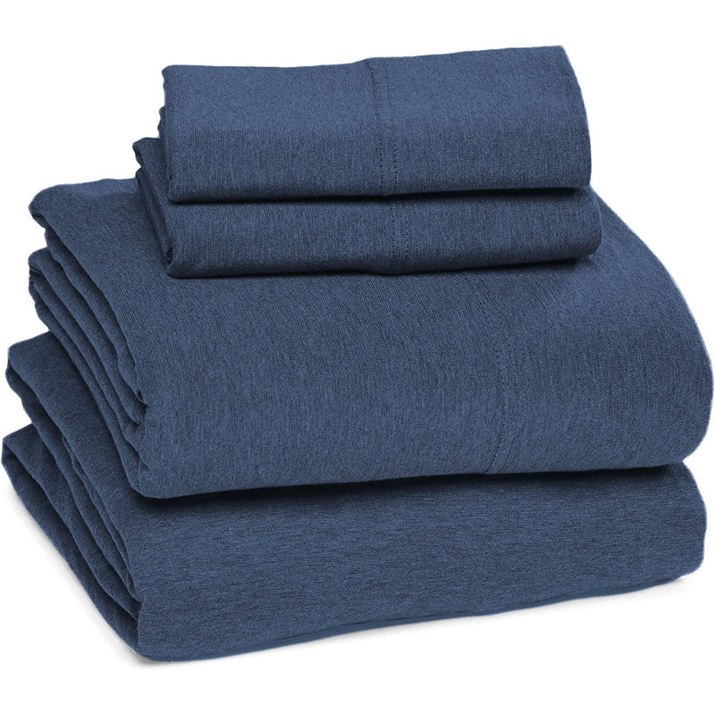 Jersey Knit Queen Size Sheets 4pc|100% T-Shirt Cotton Breathable Jersey Sheets Set| All Season , Denim, Queen, Denim