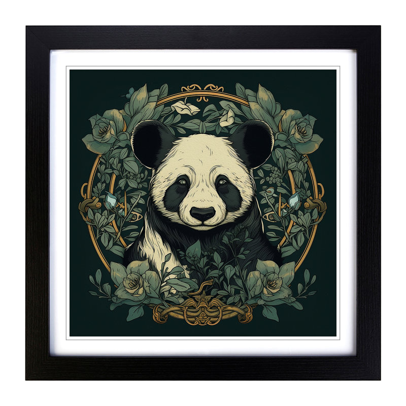 Panda Art Nouveau - Framed Print, Black