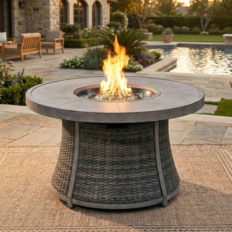 Round Aluminum Propane Smokeless Fire Pit Table with Hidden Fuel Tank, Gray
