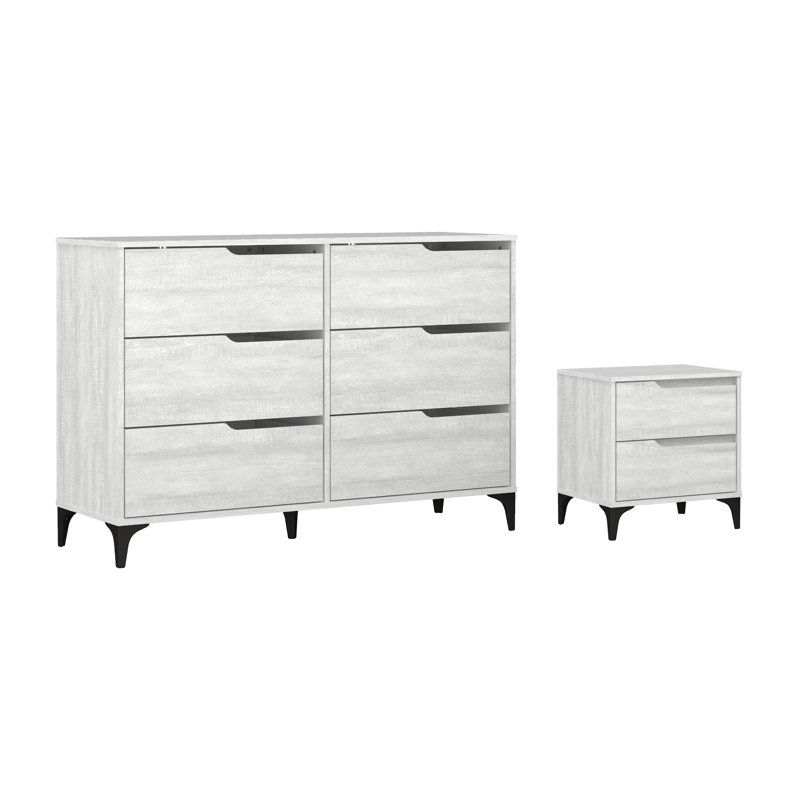 Norcross 3 Pieces Bedroom Set, Dusty Gray Oak, 2 Pcs: Nightstand, Dresser