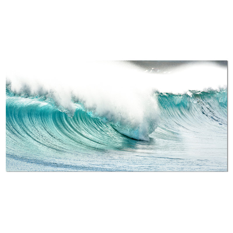 Massive Blue Waves Breaking Beach Wrapped Canvas Art