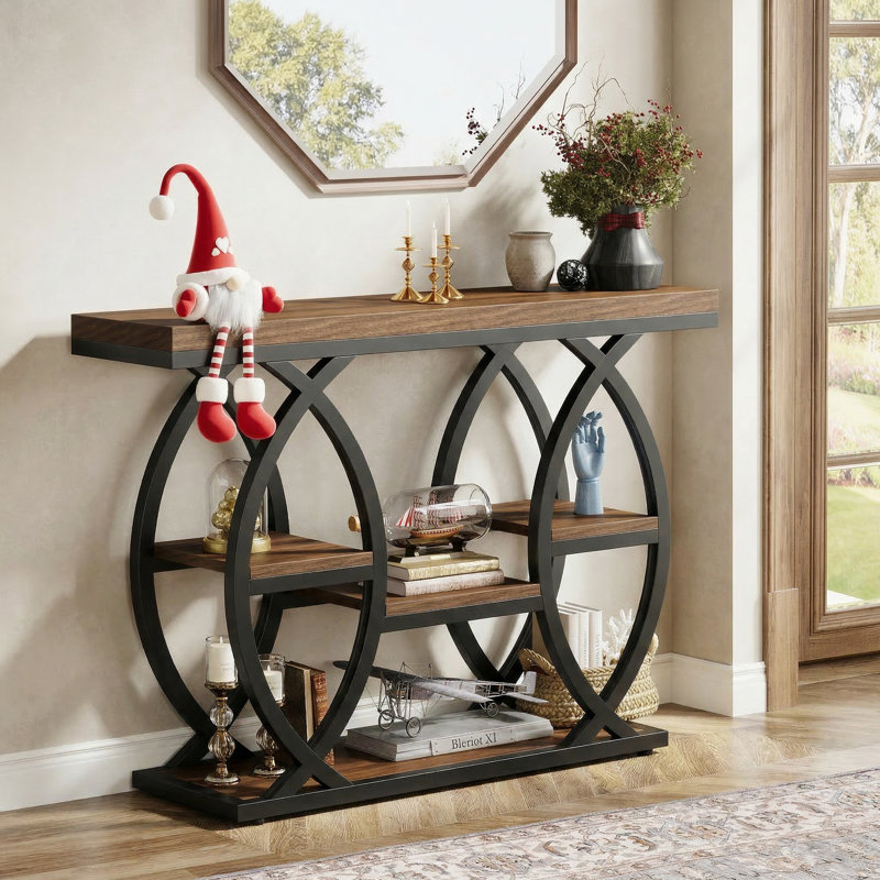 Shirlene 39.4" W 4-Tier Console Table, Brown, Black