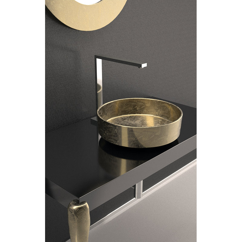 Maestro Bath Musa 21.7'' Wood Square Bathroom Sink, Black/Gold