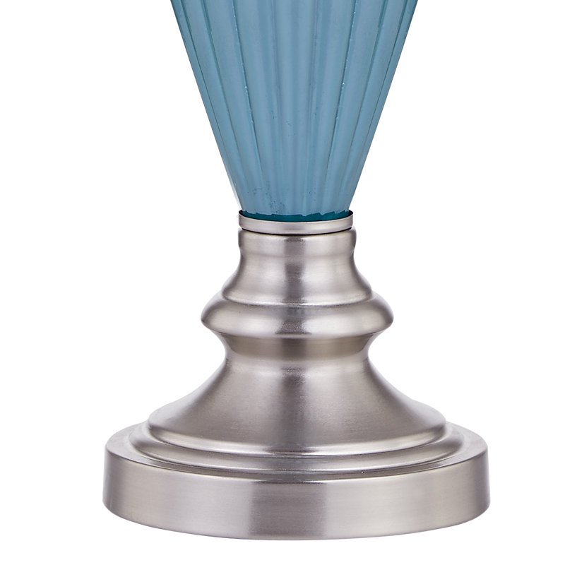 Rynar 25 in. Blue Nickel Coastal Glass Metal For Bedroom/Living Room Bedside Desk Nightstand Table Lamps With Linen Drum Shape
