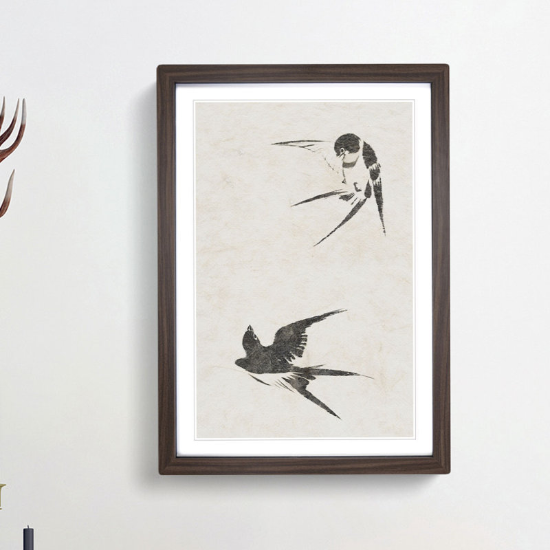 Two Swallows by Sakai Hoitsu - Picture Frame Painting Print, 36cm H x 27cm W x 2cm D, Walnut Framed