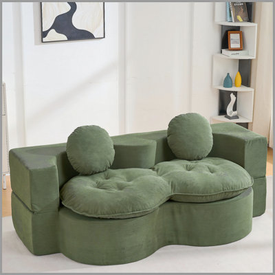 Canapé-lit convertible, canapé-lit moderne pliable en velours côtelé avec mousse à compression, canapé-lit pliant double avec 2 coussins pour le salon, vert
