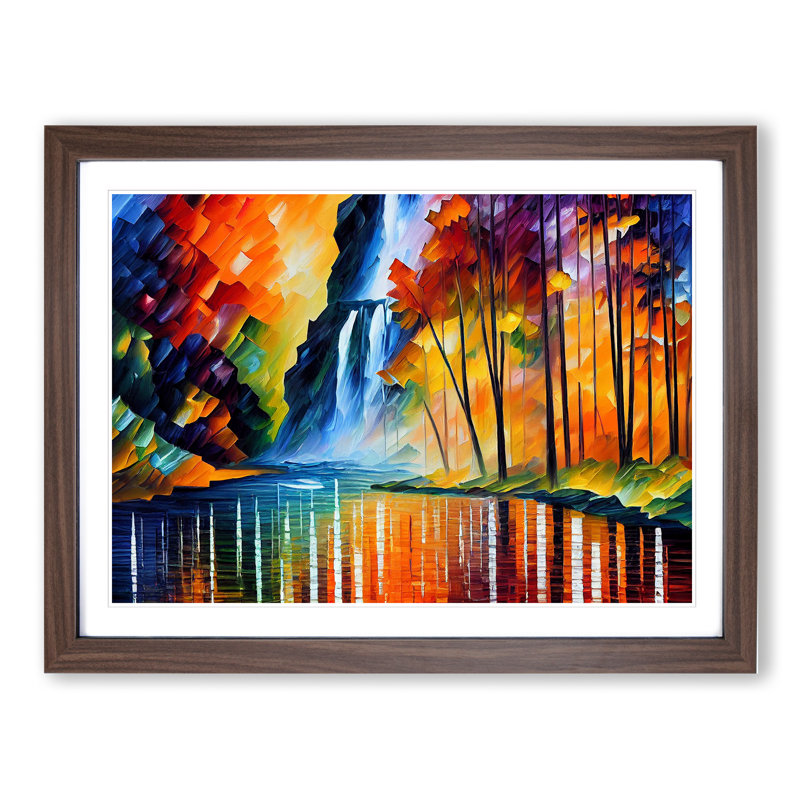 Glimmering River Waterfall - Framed Print, 34cm H x 46cm W x 2cm D, Walnut