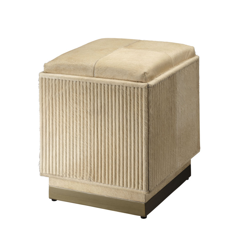 Easton Hide Ottoman, Grey, Tan Genuine Fur