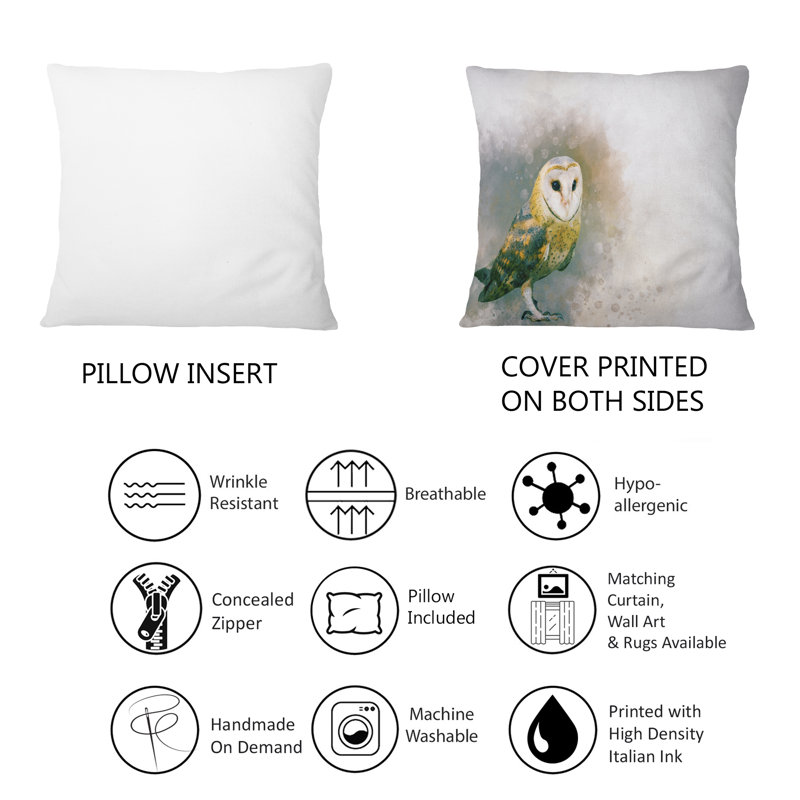Portrait d'un hibou de la grange - coussin décoratif traditionnel imprimé 1