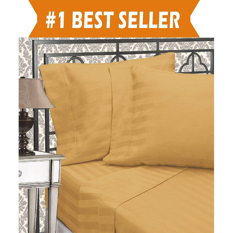King Gold Damask Stripe 6-Piece Cotton Microfiber Sheet Set