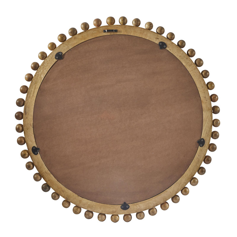 Miroir mural doré en bois de manguier avec détails perlés, 35 po x 2 po x 35 po, Brun