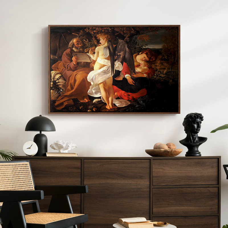 Reposez-vous sur la fuite en Égypte, v. 1597 - Toile tendue avec châssis Caravaggio, 24 po x 36 po, Noyer