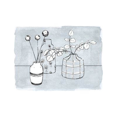 Hand Drawn Vases with Pattern Blue - Painting Print