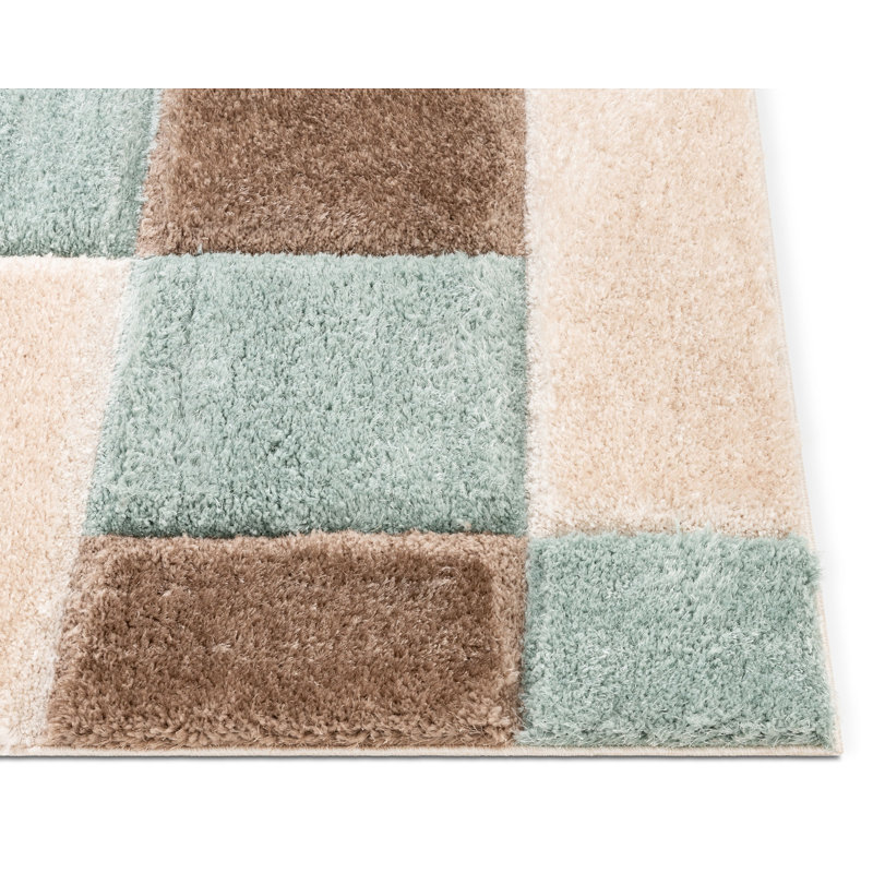 Tapis bleu / brun / crème en polypropylène à poils longs Katy-Joanne, Rectangle 7 pi 10 po x 9 pi 10 po