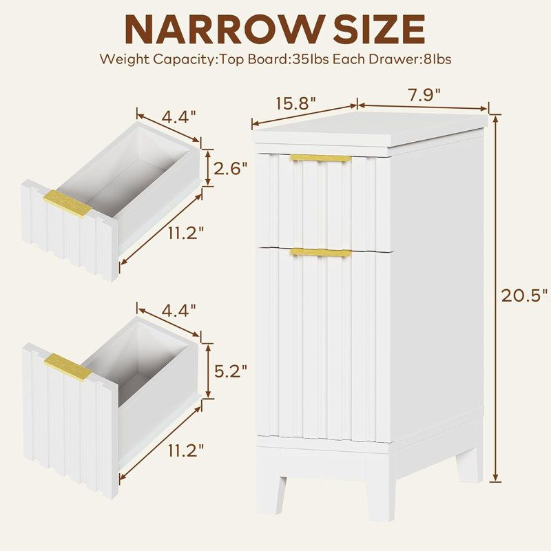 Ensemble de tables de chevet 7 tiroirs l 7,9 po, tables de chevet modernes avec poignées dorées, Blanc