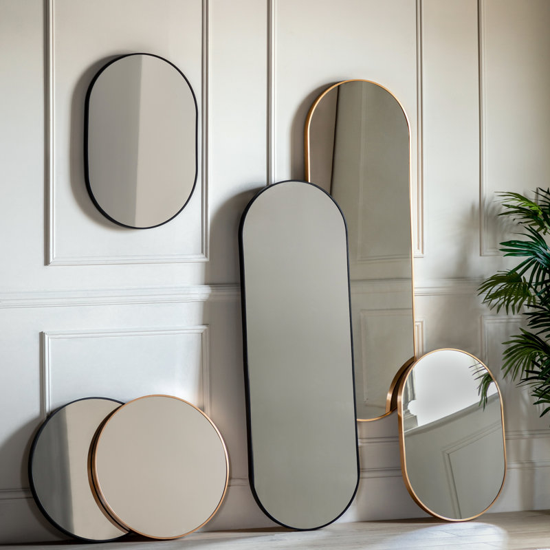 Lottie Oval Metal Framed Wall Mounted Full Length Mirror, 75cm H x 50cm W x 4cm D, Gold 