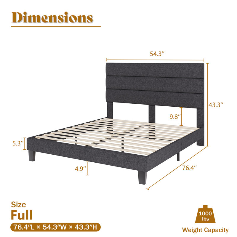 Alti Modern Full Size Bed Frame with Linen Upholstered Headboard,Gray, Full / Double, Gray