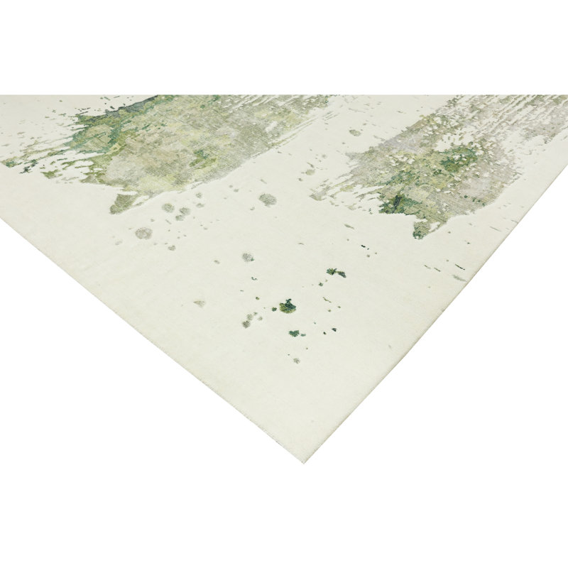 Hand Knotted Abstract Area Rug in Ivory/Green, Rectangle 8' x 10'