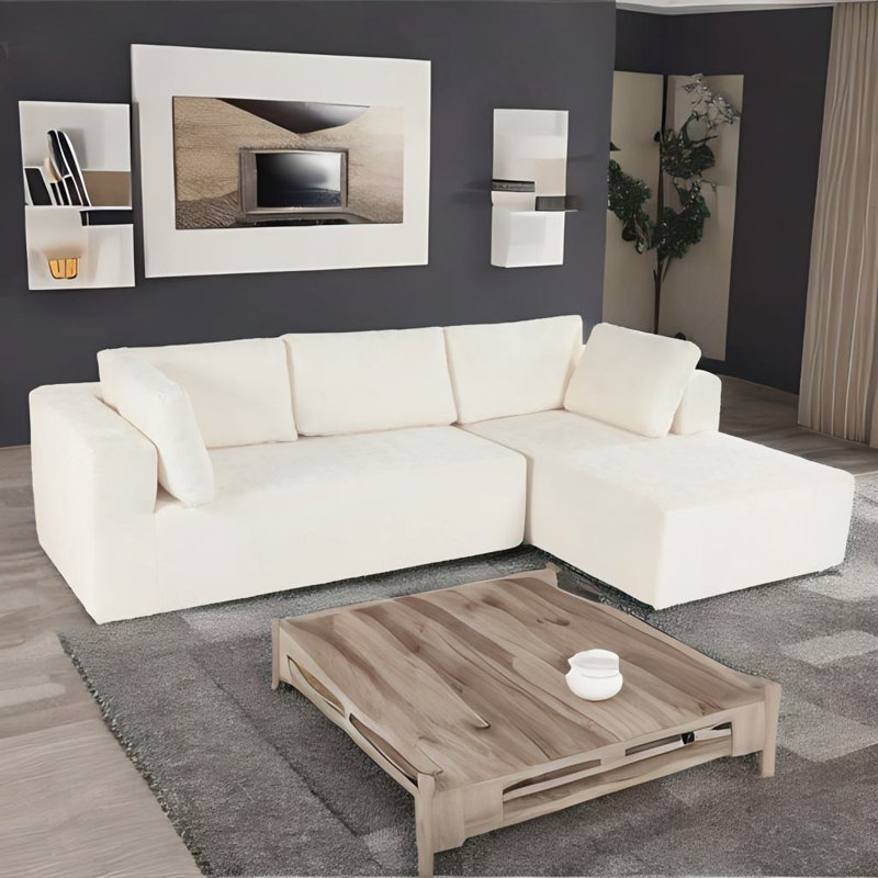 Lavatrice Upholstered L-Shaped Sectional, Beige Polyester