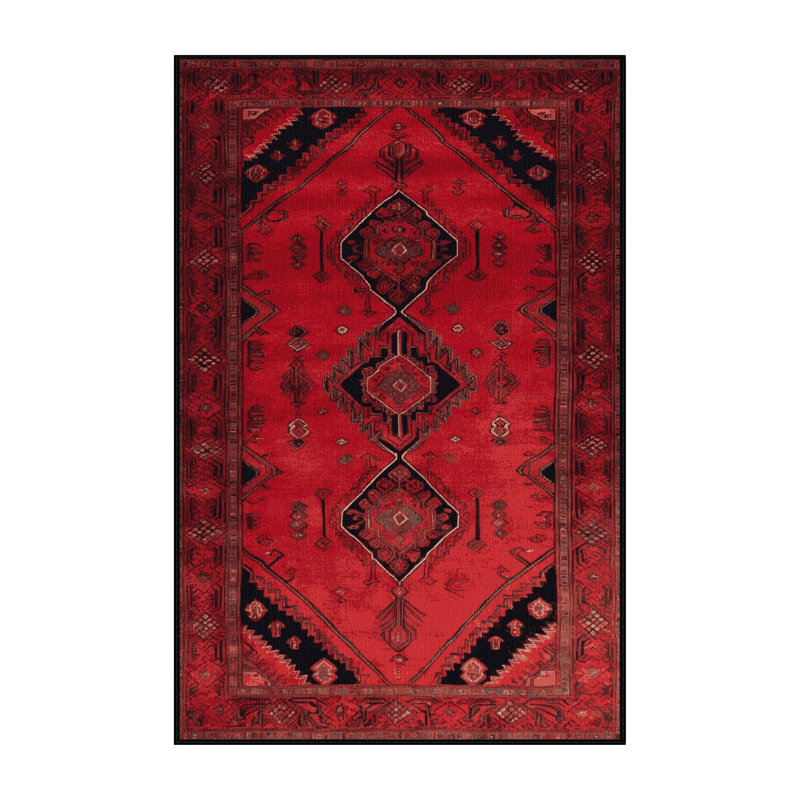 Tapis rouge persan lavable à la machine, Rectangle de 5 pi x 8 pi