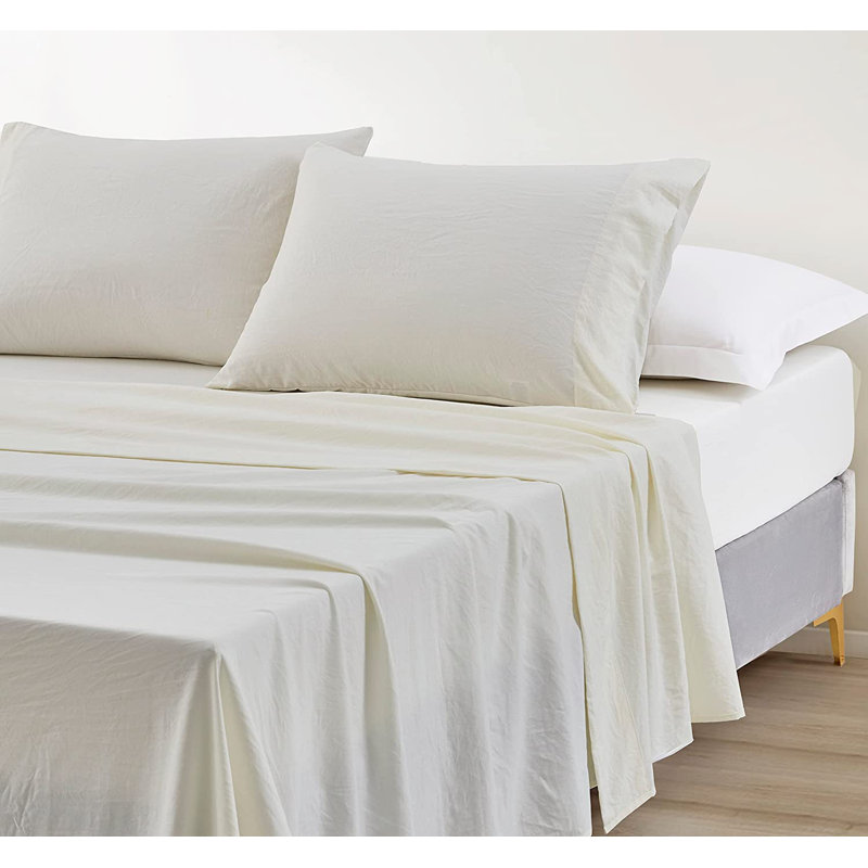 Washed Microfiber Bedding Microfiber Sheet Set, Cal.King Sheet Set + Fitted Sheet + 2 Pillowcases, Ivory