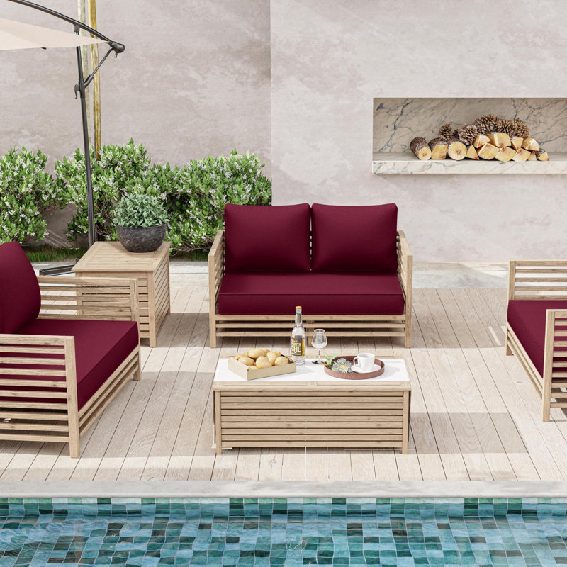 Wynee Outdoor 5'' Loveseat Cushions Bench Seat / Back Cushion, Only Cushions, Burgundy