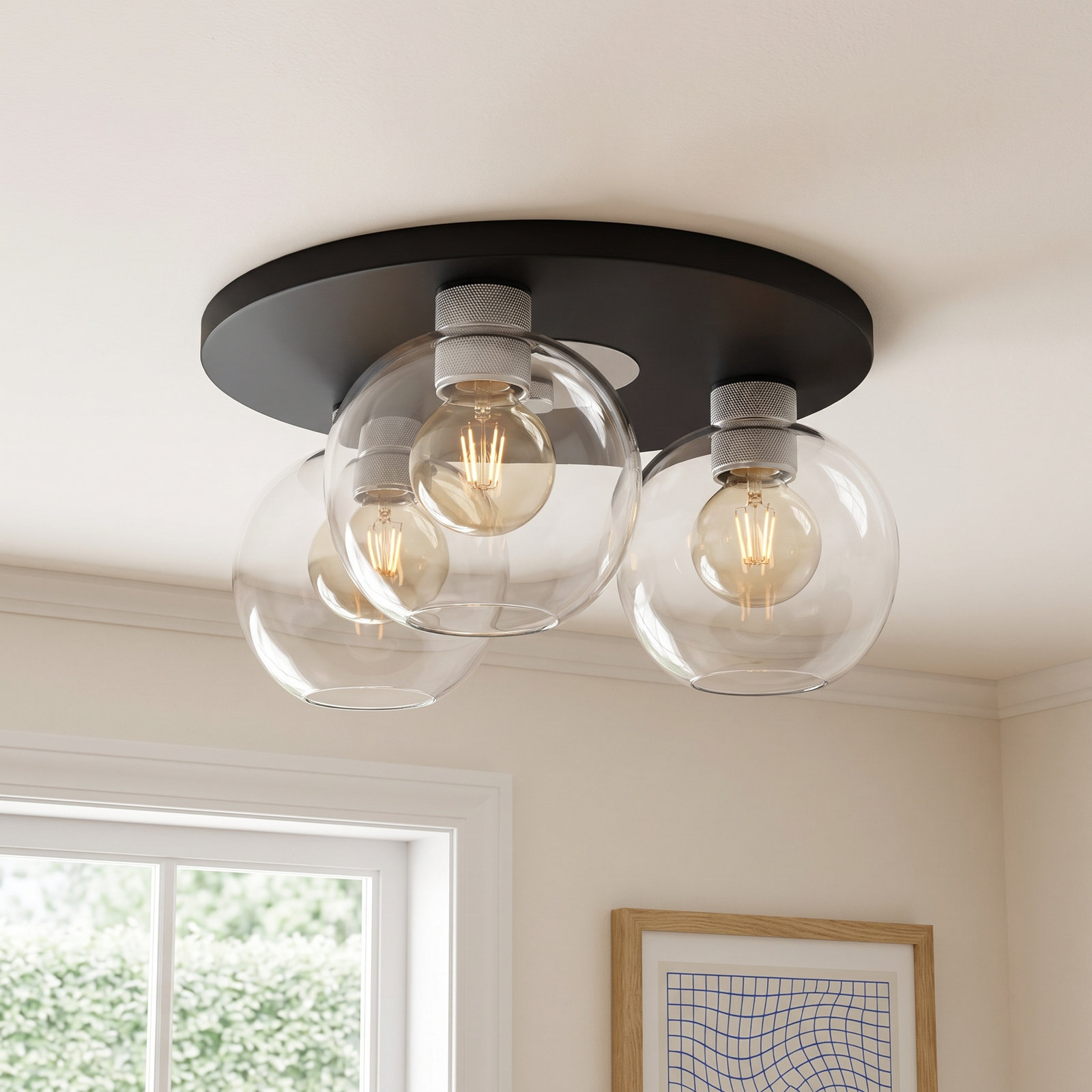 Davian 3 Light Glass Flush Mount