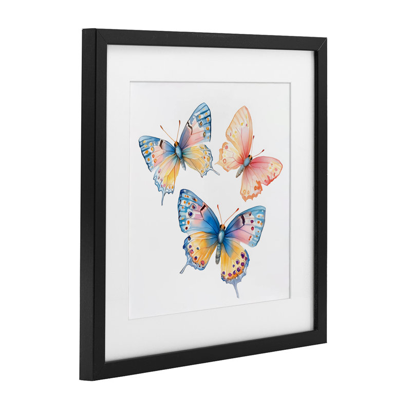 «Whimsical Butterfly Trio», reproduction encadrée sous verre, design by Creative Studio, H 13 po x l 13 po, Cadre noir minuit