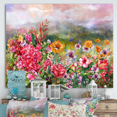 Fleurs printanières multicolores sur fond brumeux - Impression sur toile