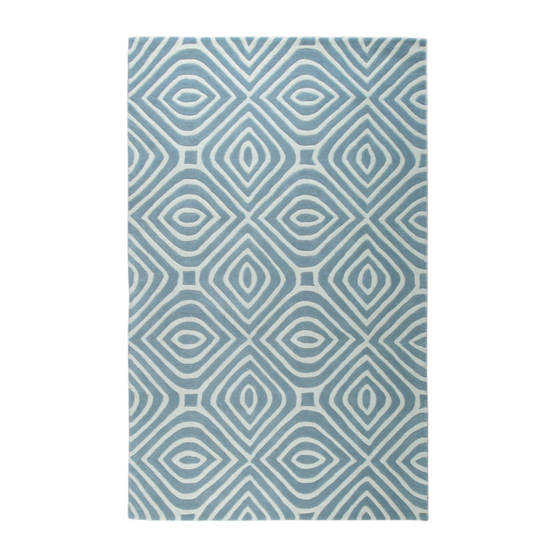Tapis bleu contemporain en laine touffeté à la main Rhea, Rectangulaire 8 pi x 10 pi