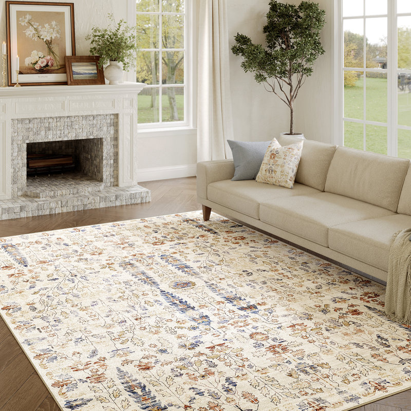 Cherry Machine Washable Oriental Area Rug for Living Room with Non-Slip Backing, Rectangle 8' x 10'